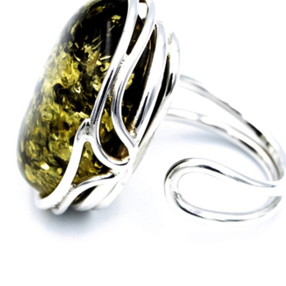 VTG Stunning Silver Amber Women's Ring adjustable handmade.